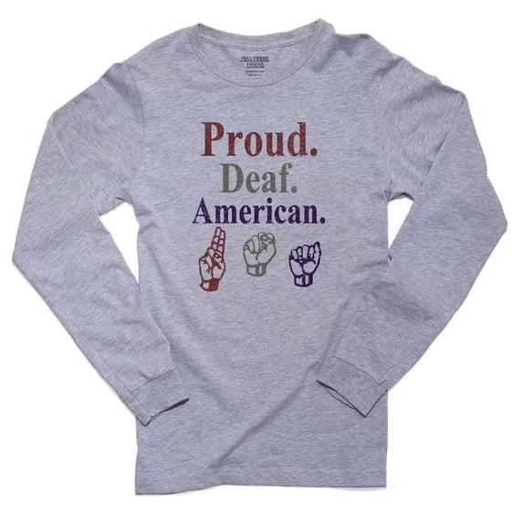 Proud Deaf American - Red White & Blue Sign Language Men's Long Sleeve Grey T-Shirt
