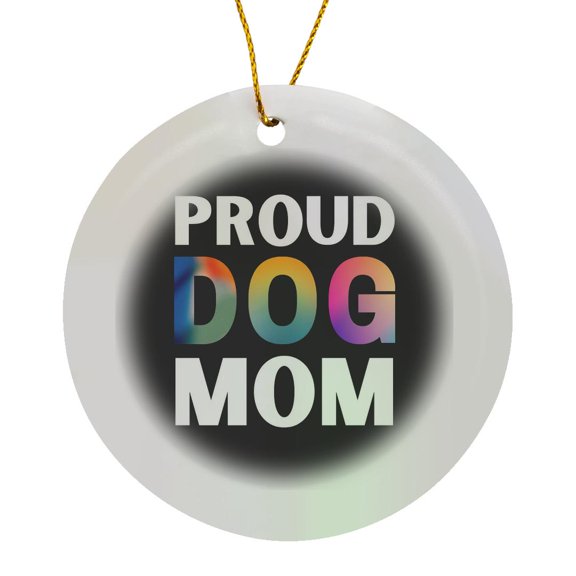 3drose, Proud Dog Mom Black Background Inspirational and Motivational Office Decor Signs and Wall Art, Circle Porcelain Ornament