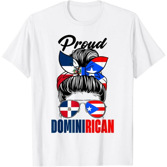 Proud Dominirican Girl Puerto Rico & Dominican Republic Flag T-Shirt