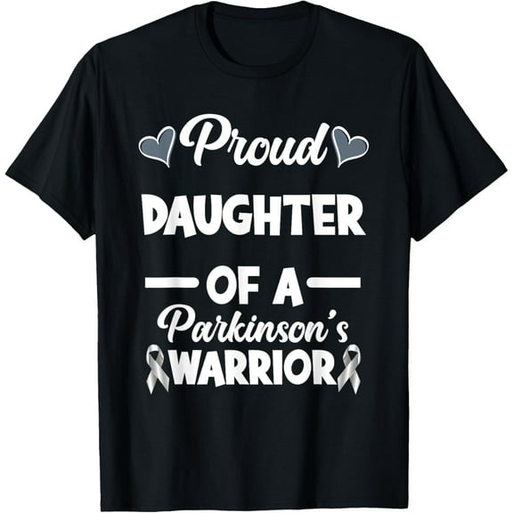 Proud Dughter Of A Parkinson's Warrior Parkinson's Awareness T-ShirtMen and women can wear, black T-shirts, gifts. Age: M,L，XL 2XL, 3XL, 977XL