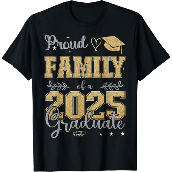 Proud Family 2025 Graduation Unisex Gold & Silver Glitter Print T-Shirt