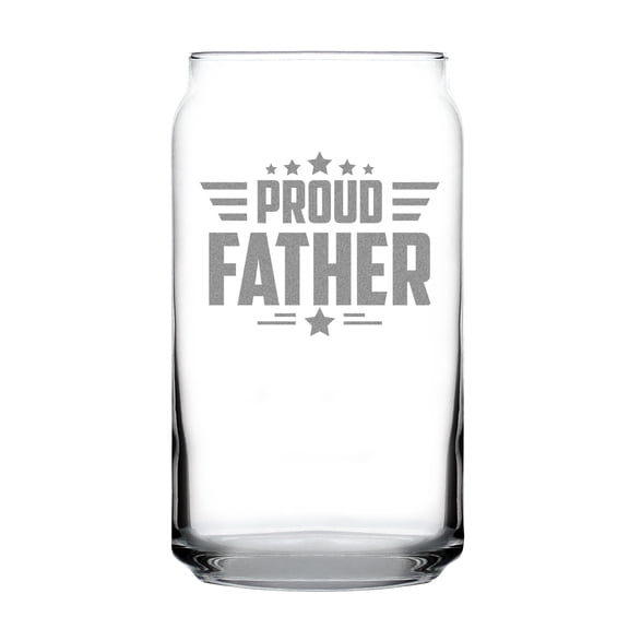 Proud Father Can Glass, Hand Engraved Pint Etched Father's Day Gift, Personalized Dad Unique Present, 16oz Glassware