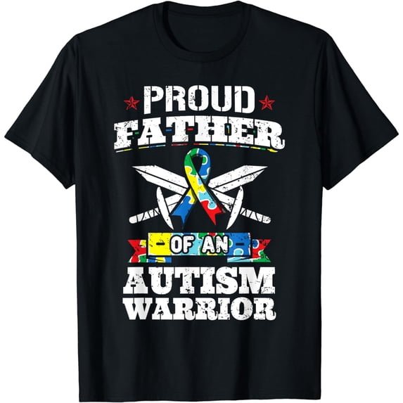 Proud Father Of An Autism Warrior Autistic Awareness Ribbon T-Shirt