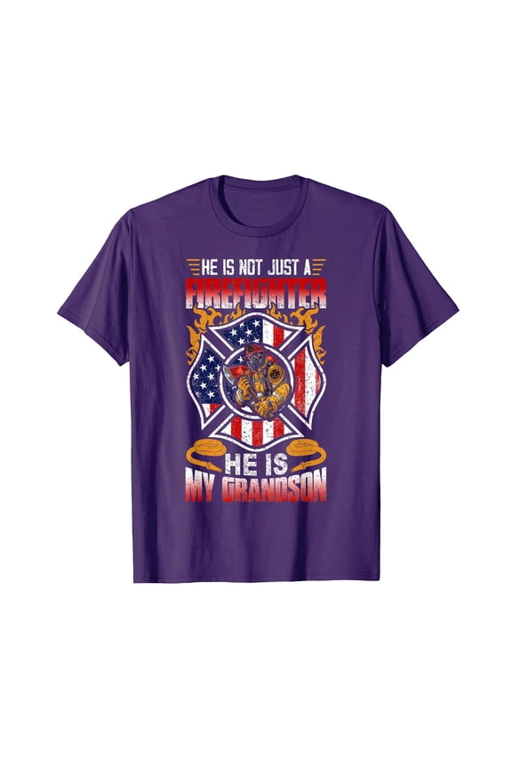 Proud Firefighter Grandma T-Shirt with Owl and American Flag Emblem