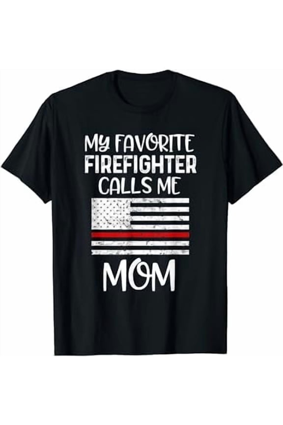 Proud Firefighter Mom T-Shirt Thin Red Line American Flag Graphic Tee Retro Hero Mother Gift