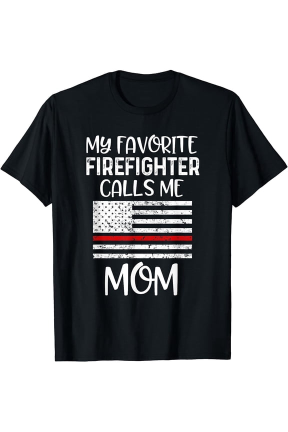 Proud Firefighter Mom T-Shirt Thin Red Line American Flag Retro First Responder Mother Gift Hero Support Apparel
