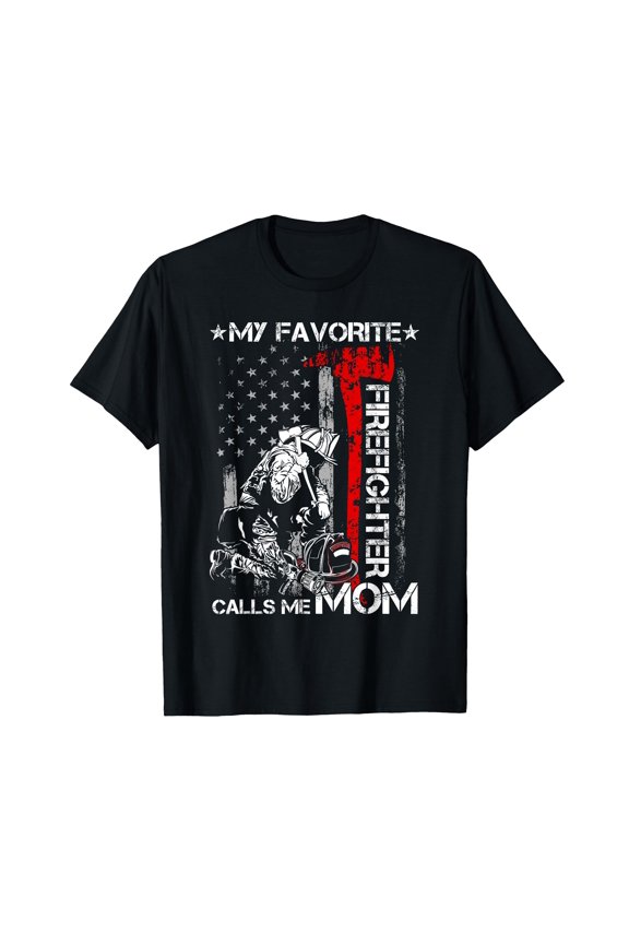 Proud Firefighter Mom USA Flag Graphic T-Shirt for Mother's Day Celebration
