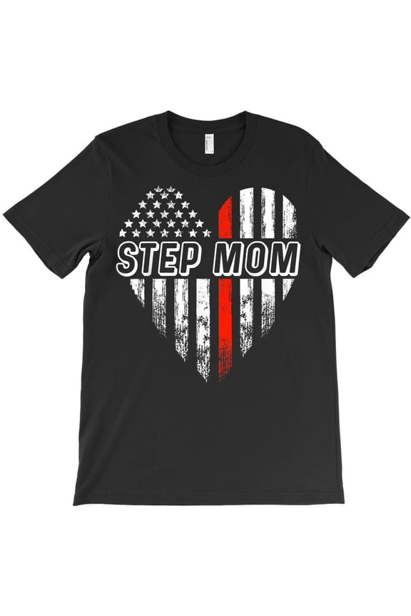Proud Firefighter Step Mom American Flag Heart, Family Pride G20634 Unisex T-Shirt, Up to Size 5XL