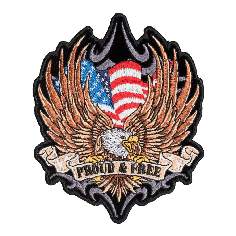 Proud & Free Patriotic American Eagle Patch, Large Size.