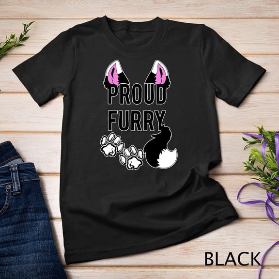 Proud Furry Graphic Tee Retro Animal Fandom Unisex Black Cotton T-Shirt Cute Anthropomorphic Paw Print Design