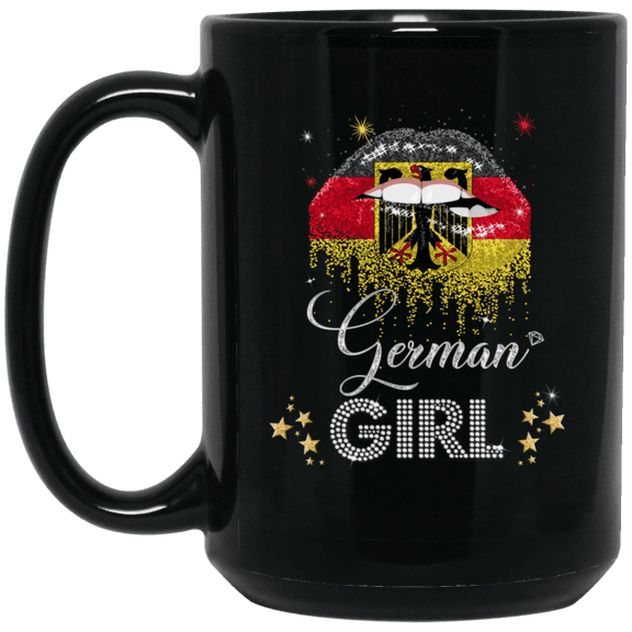 Proud German Girl Coffee Mug - Pride Germany Flag Lip Design Black 15oz Gift Mug