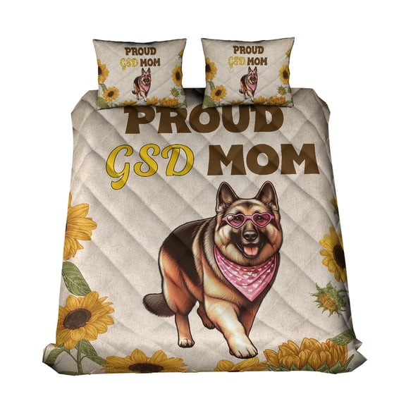 Proud German Shepherd Mom Happy Mother's Day with Love Quilt Bedding Set Alsatian Dog Lover Gifts 1 Blanket Bed Cover 2 Pillowcases - 02003