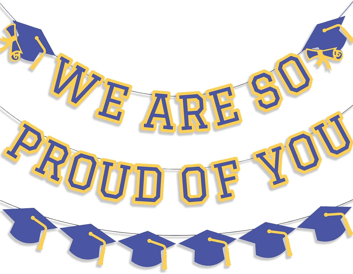 Proud Graduation Banner & Cap Garlands - Blue & Yellow by