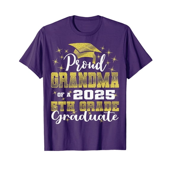 Proud Grandma of 5th Grade Graduate 2025 Graduation T-Shirt with Graduation Cap and Stars