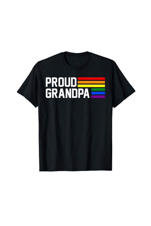 Proud Grandpa LGBTQ Rainbow Stripes T-Shirt for Celebrating Gay Pride