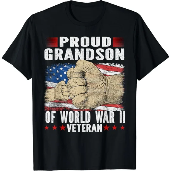 Proud Grandson Of WWII Veteran Funny Patriotic Family Humor Unisex T-Shirt up to 5XL