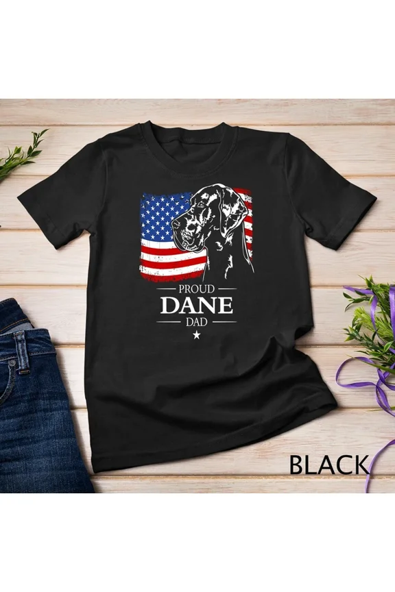 Proud Great Dane Dad American Flag Patriotic Giant Dog Unisex T-Shirt Unisex S-5XL Hot Trending Shirt, Vintage Birthday Gift
