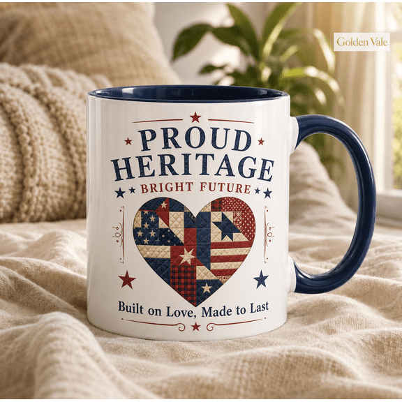 Proud Heritage Mug, Bright Future Patriotic Gift Cup for Family & Friends