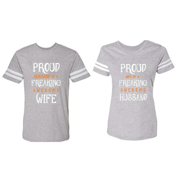 Proud Husband Freaking Wife Matching Couple Cotton Jerseys (Men Heather / Women Heather) (Men M / Women M)