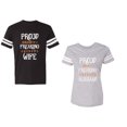 thumbnail image 1 of Proud Husband Freaking Wife Unisex Couple Matching Cotton Jersey style T-Shirt Contrasting stripes on sleeves (Men Black / Women Heather) (Men XL / Women XXL), 1 of 3