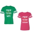 thumbnail image 1 of Proud Husband Freaking Wife Unisex Couple Matching Cotton Jersey style T-Shirt Contrasting stripes on sleeves (Men Green / Women Pink) (Men L / Women S), 1 of 3