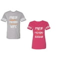 thumbnail image 1 of Proud Husband Freaking Wife Unisex Couple Matching Cotton Jersey style T-Shirt Contrasting stripes on sleeves (Men Heather / Women Pink) (Men M / Women XL), 1 of 3