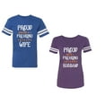thumbnail image 1 of Proud Husband Freaking Wife Unisex Couple Matching Cotton Jersey style T-Shirt Contrasting stripes on sleeves (Men Royal / Women Purple) (Men M / Women S), 1 of 3