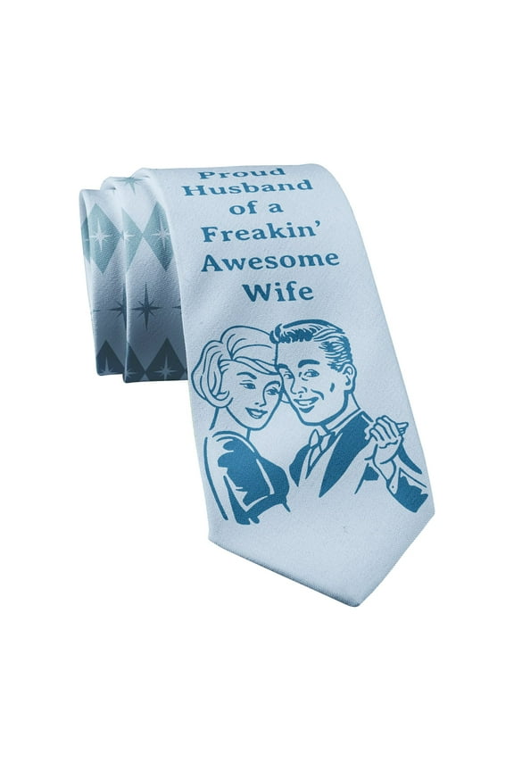 Proud Husband Of A Freaking Awesome Wife Necktie Funny Neckties for Men Dad Tie Mens Novelty Neckties