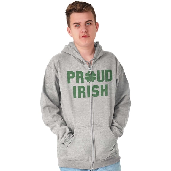 Proud Irish St Patrick's Day Shamrock Unisex Fleece Graphic Zip Up Hoodie Brisco Brands 5X