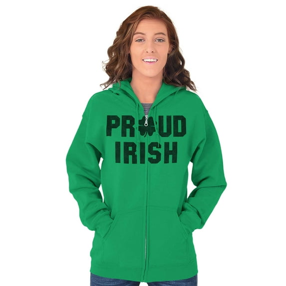Proud Irish St Patrick's Day Shamrock Zip Up Hoodie Men's Women's Brisco Brands 3X