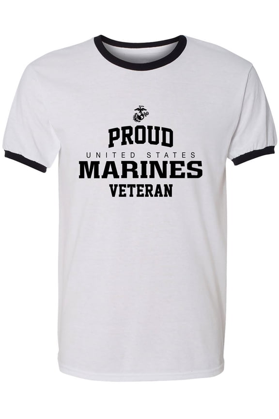 Proud Marines VETERAN Adult Short Sleeve Ringer T-shirt