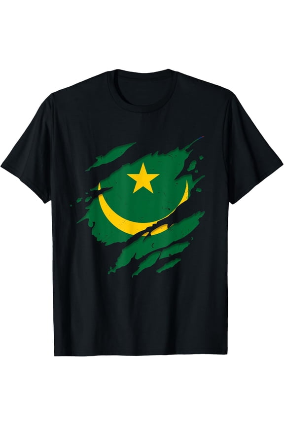 Proud Mauritanian Shirts | Torn Ripped Mauritania Flag T-Shirt