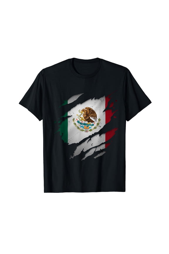 Proud Mexican Shirts Chicano Latino Torn Ripped Mexico Flag Cotton Black T-Shirt