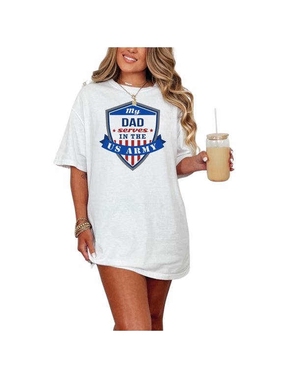 Proud Military Dad in US Army, White Comfort Colors T-Shirt, XL