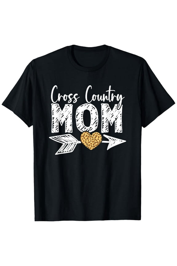 Proud Mom Cross Country XC Runner Mother Leopard Heart T-Shirt