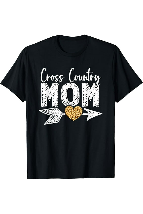 Proud Mom Cross Country XC Runner Mother Leopard Heart T-Shirt