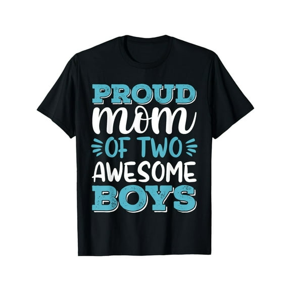 Proud Mom of 2 Awesome Boys T-Shirt - Casual Crew Neck Cotton Tee for Women, Perfect for Daily Wear, Parties, and Special Occasions