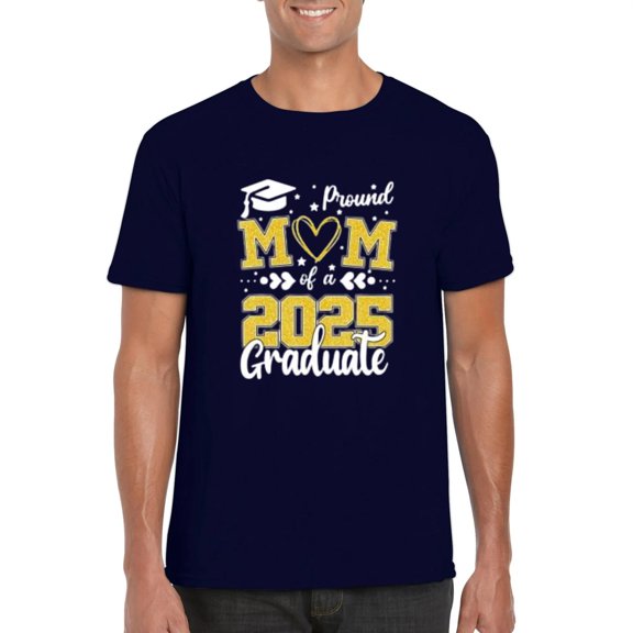 Proud Mom of 2025 Graduate Sparkle Glitter Lettering Celebration T-Shirt, for men & women, up to size 5XL