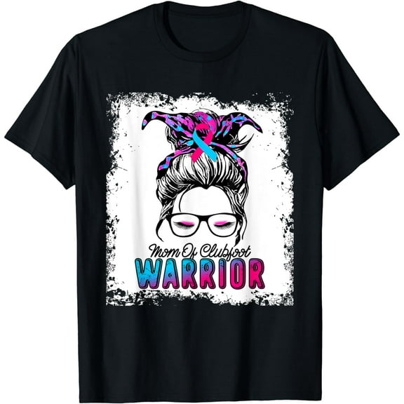 Proud Mom of Clubfoot Warrior Awareness Pink & Blue Ribbon T-Shirt