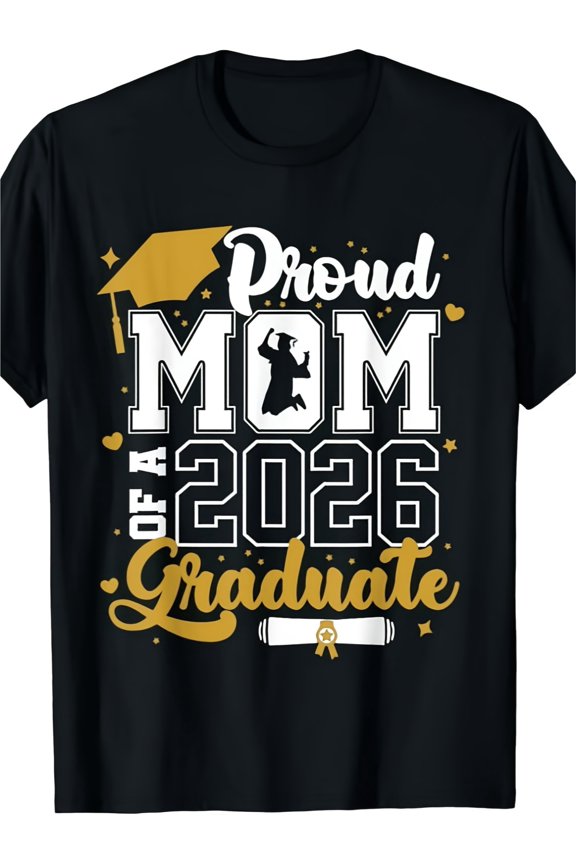 Proud Mom of a 2026 Graduate T-Shirt Class of 2026 Senior Graduation Gift Apparel Retro Style Black Tee