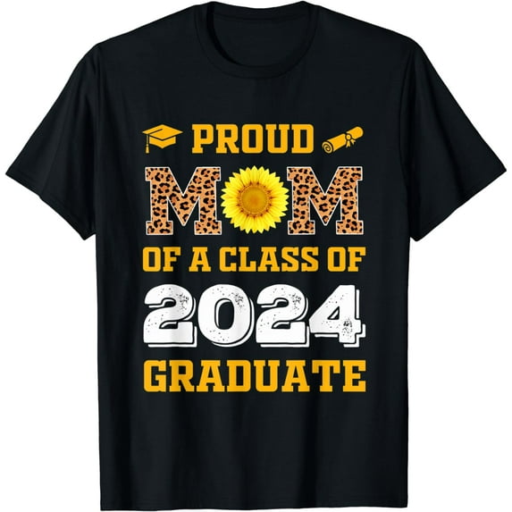 Proud Mom of a Class 2024 Senior Graduate Sunflower Leopard T-Shirt
