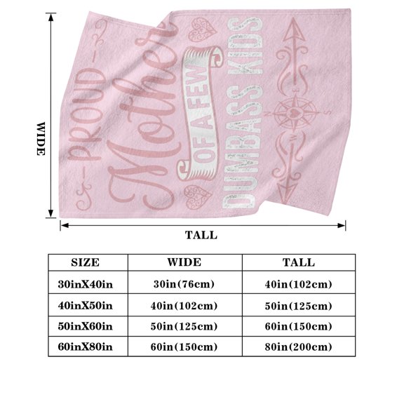 Proud Mother of a Few Dumbass Kids Flannel Throw Blanket - Soft Pink Heart & Compass Arrow Blanket for Funny Mom Gift & Home Decor