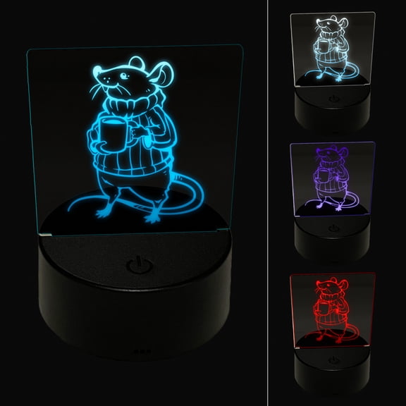 Proud Mouse in Sweater with Mug LED Night Light Sign 3D Illusion Desk Nightstand Lamp