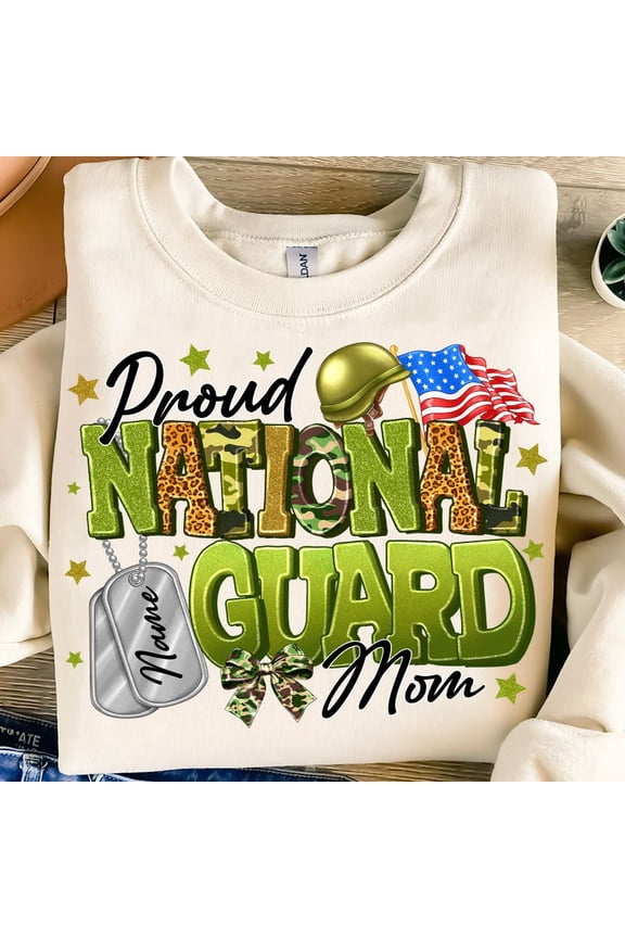 Proud National Guard Mom Sweatshirt – Patriotic Camouflage Crewneck for Military Mothers with Dog Tag Graphic BTO