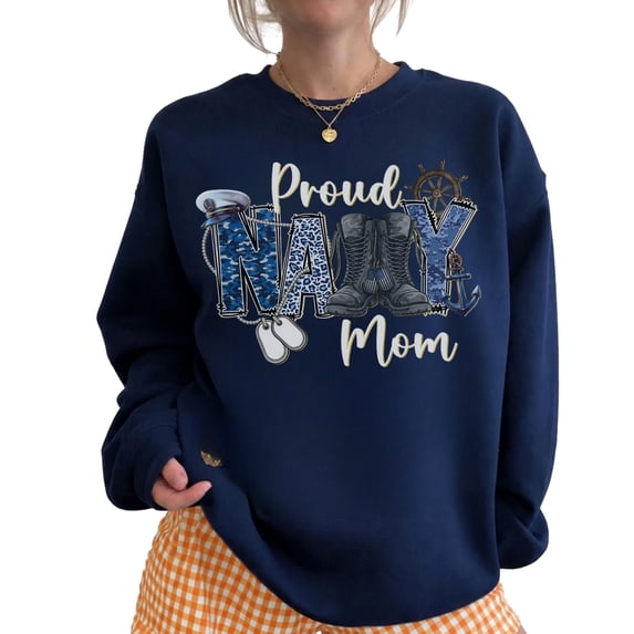 Proud Navy Mom Sweatshirt for Women, Military Mother Graphic Crewneck, Sizes S-3XL