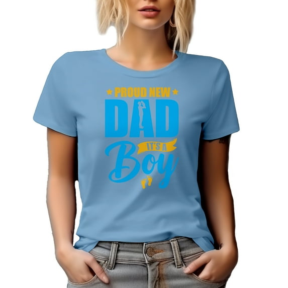 Proud New Dad, It's a Boy, Gender Reveal or Baby Shower Party, Baby Blue T-Shirt, Large