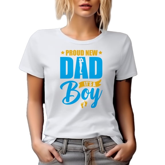Proud New Dad, It's a Boy, Gender Reveal or Baby Shower Party, White T-Shirt, 3XL