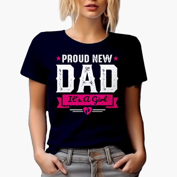Proud New Dad, It's a Girl, Reveal of Gender Party, Navy Blue T-Shirt, 3XL