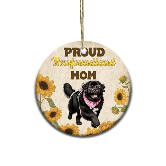 Proud Newfoundland Mom Happy Mother's Day with Love Ceramic Round Ornament Newfie Dog Lover Gifts Home Tree Decor - 02003