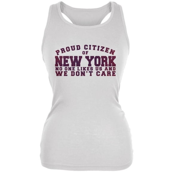 Proud No One Likes New York White Juniors Soft Tank Top - X-Large